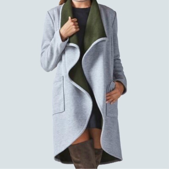 Fabletics Moscow Coat Womens SZ Medium Soft Cozy Terry Fleece Gray Midi Coatigan - Picture 14 of 14